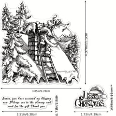 Christmas Greeting Clear Stamp - Santa Claus Roof Forest Rubber Stamps