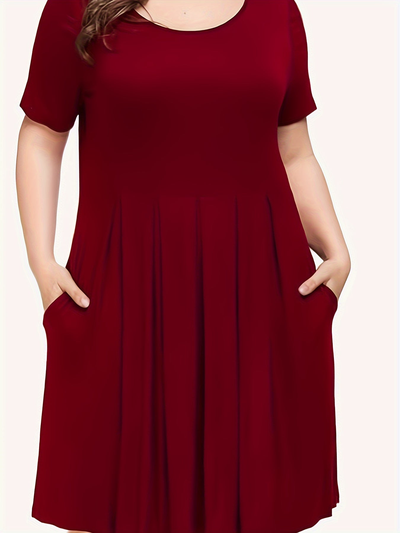 Women's Plus Solid Short Sleeve Casual Dress with Pockets