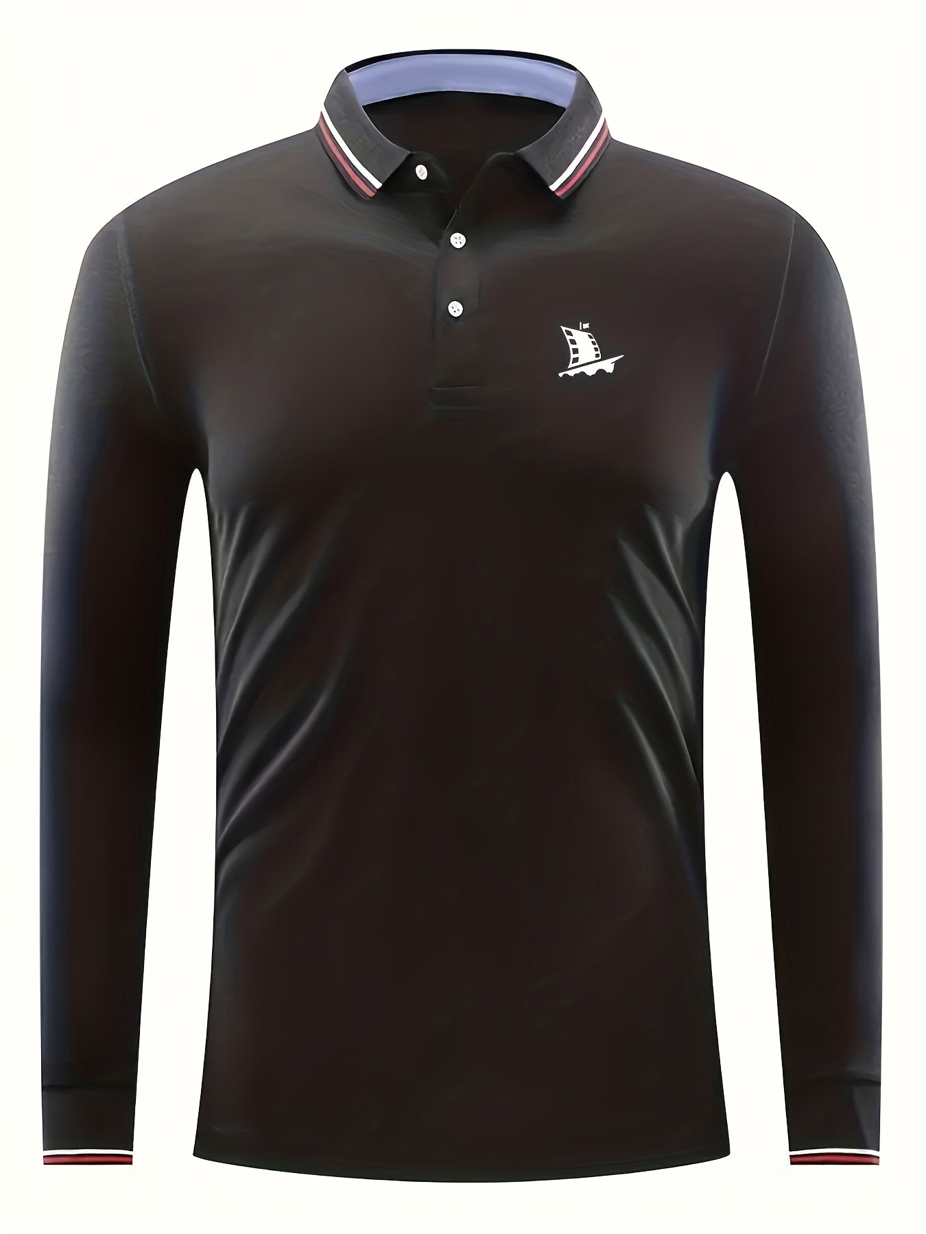 Sail Boat Pattern Men's Long Sleeve Polo Shirt
