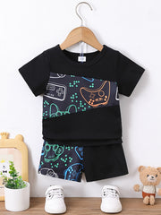 Baby Boys Coconut Tree Print T-shirt & Shorts Set Summer Beach Vacation Clothes