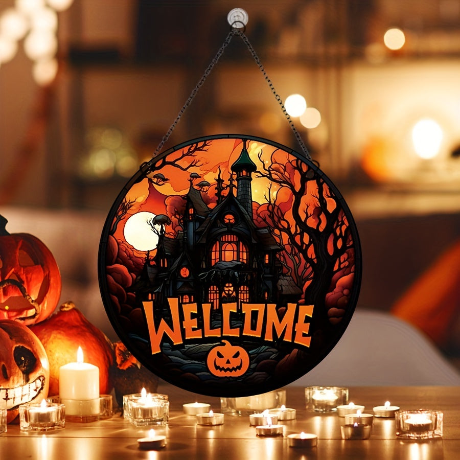 Halloween Acrylic Window Decoration Moonlight Forest Castle Welcome Sign