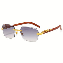 Square Rimless Sunglasses Metal Leopard Gradient UV400