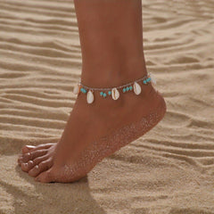 Ocean Style Shell Pendant Beaded Anklet Adjustable Ankle Bracelet
