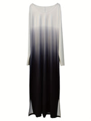 Women's Plus Ombre Long Sleeve Round Neck Maxi Dress