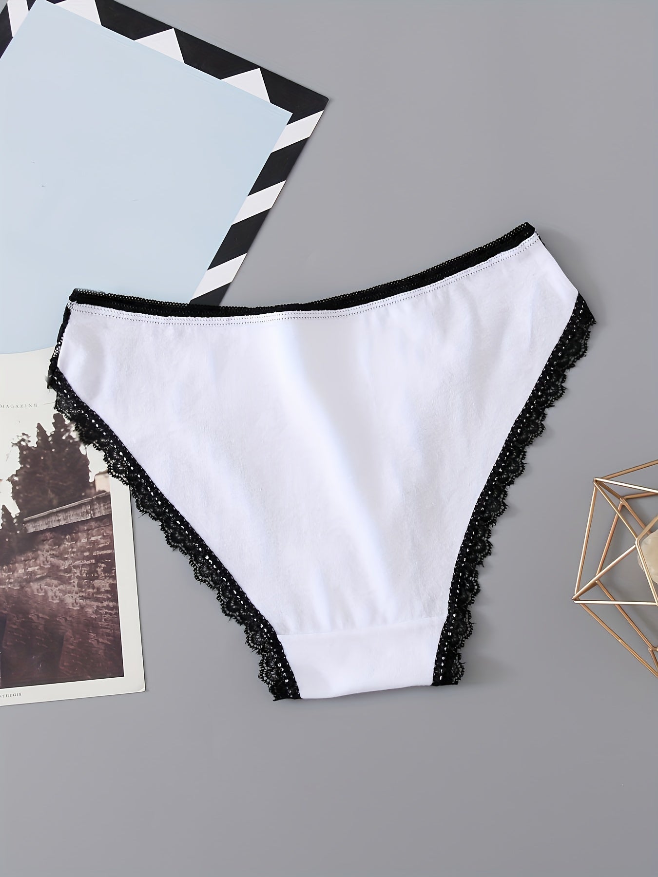 6pcs Bow Lace Bikini Panties Colorblock Intimates Lingerie Underwear