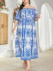  Boho Dress Off Shoulder Short Sleeve Maxi Dress