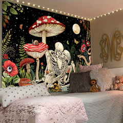 Mushroom Skull Tapestry Halloween Decor
