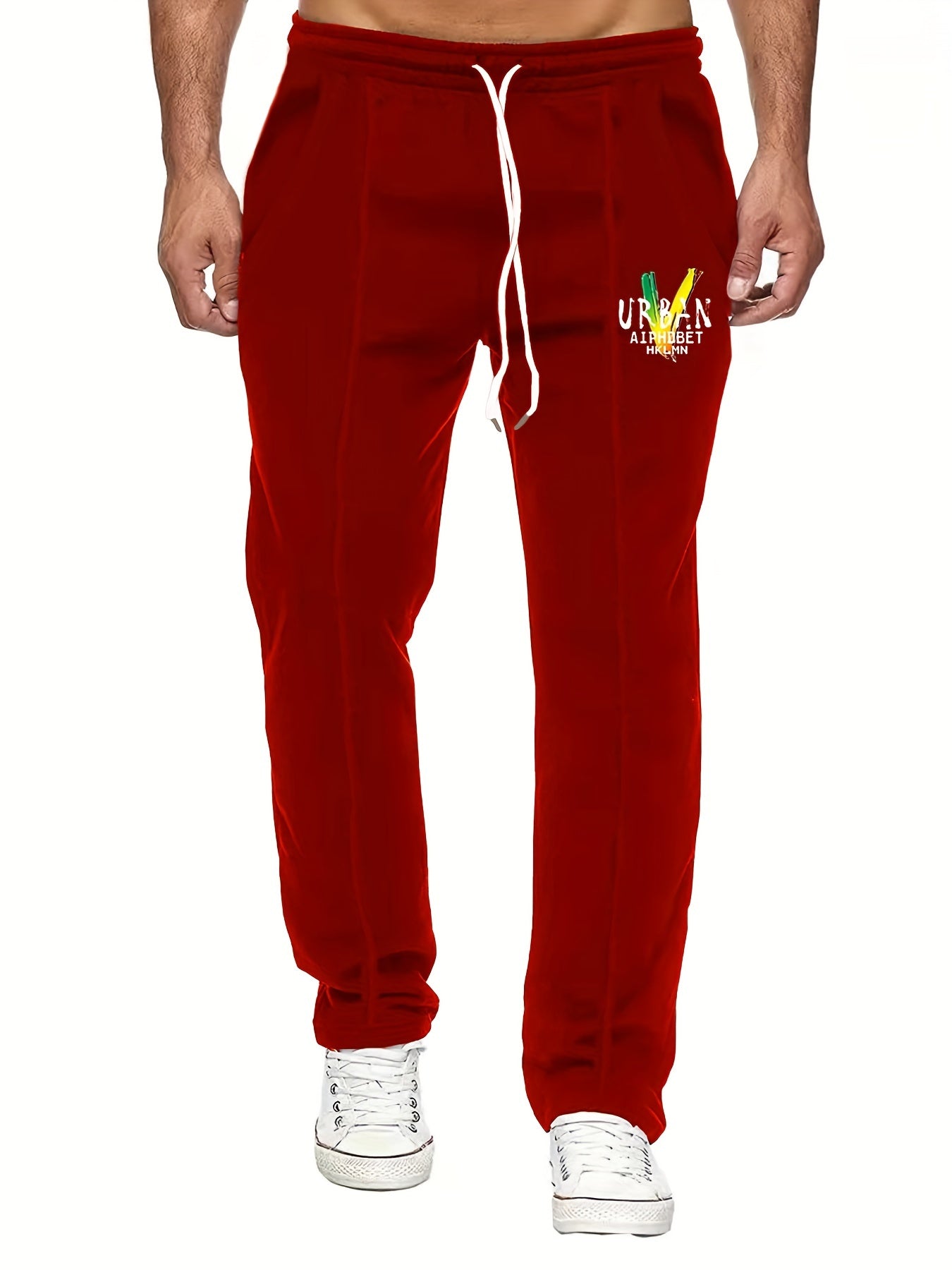 Colorful Letter V Print Casual Stretch Graphic Pants for Men