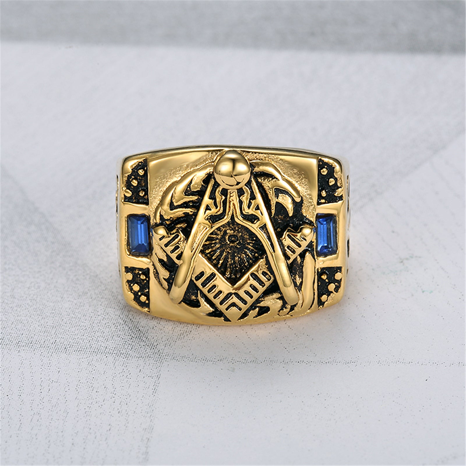 Vintage Stainless Steel Zircon Men's Alphabet Ring