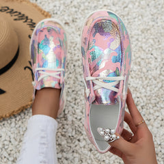Casual Colorful Graffiti Slip On Low Top Loafer Shoes for Girls