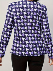  Houndstooth Print Open Front Blazer