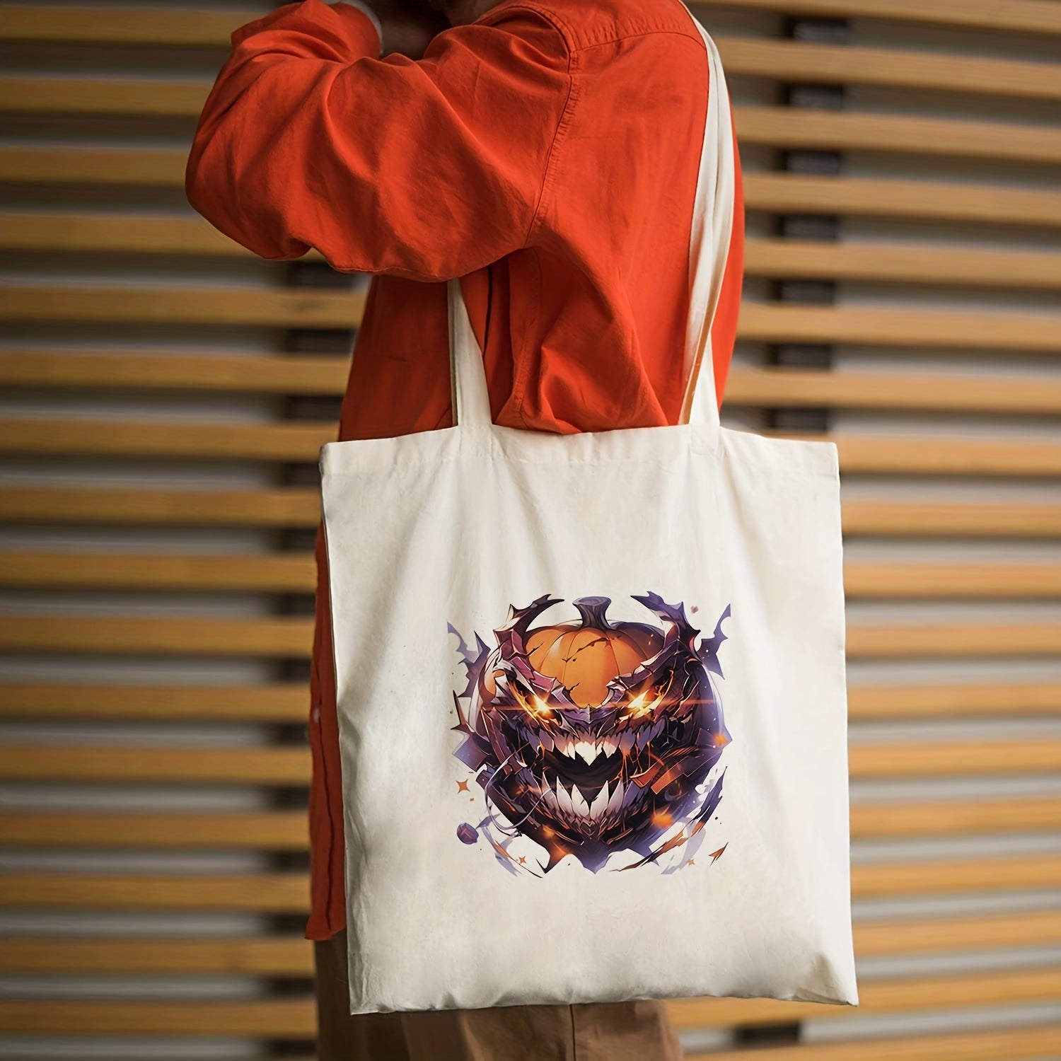 Halloween Pumpkin Pattern Canvas Bag Large Capacity