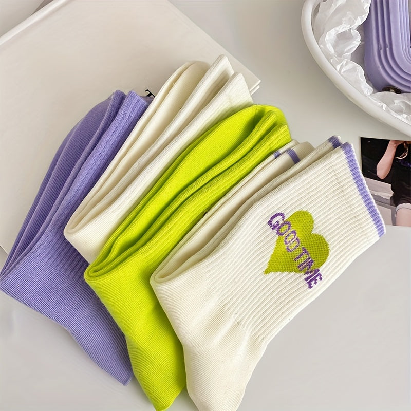 Letter Print Socks Comfy & Breathable Mid Tube Socks Women's Stockings