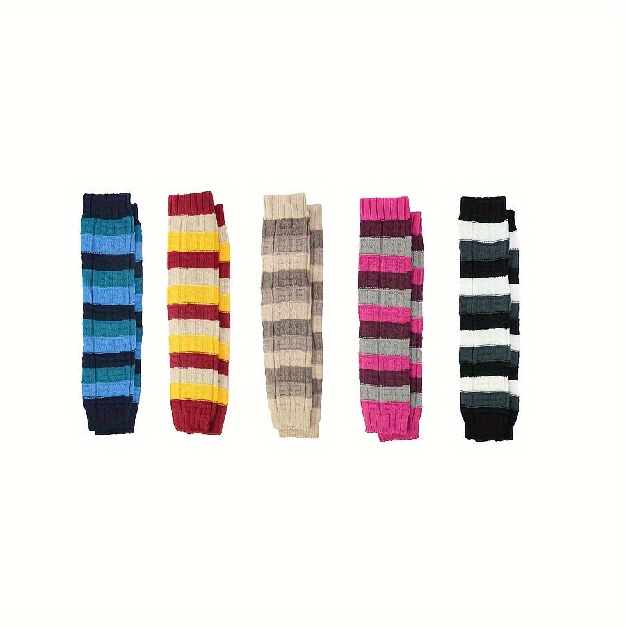 Striped Knitted Leg Warmers Warm Colorblock Knee High Socks
