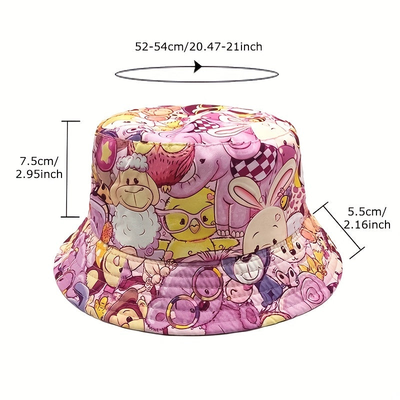 Kids Sunshade Bucket Hat Cartoon Pattern Double sided Sun Hat