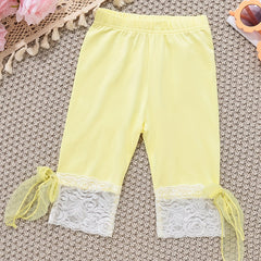 Girls Mesh Tie Bow Lace Cropped Leggings