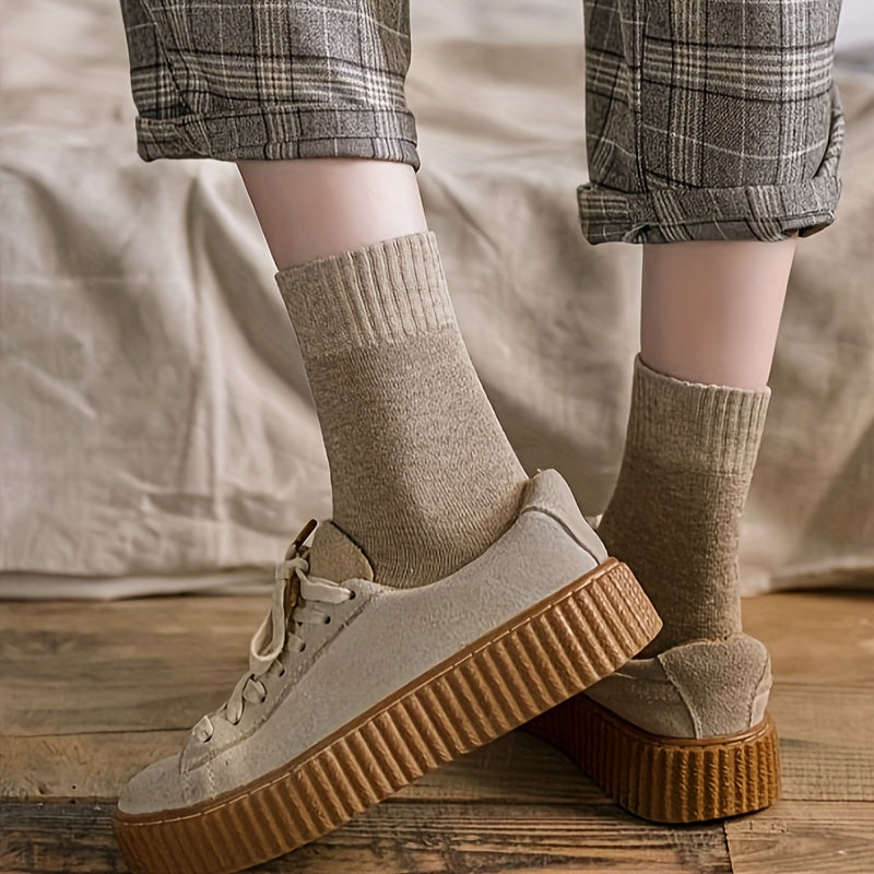 6 Pairs Comfy & Warm Solid Socks for Women