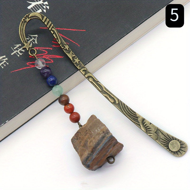 Vintage Metal Raw Gemstone Bookmark with 7 Chakra Crystals