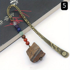 Vintage Metal Raw Gemstone Bookmark with 7 Chakra Crystals
