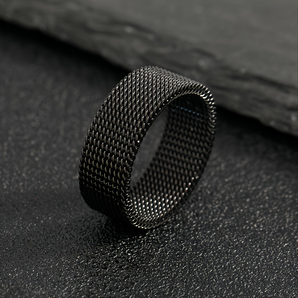 Funky Braided Mesh Texture Stainless Steel Ring