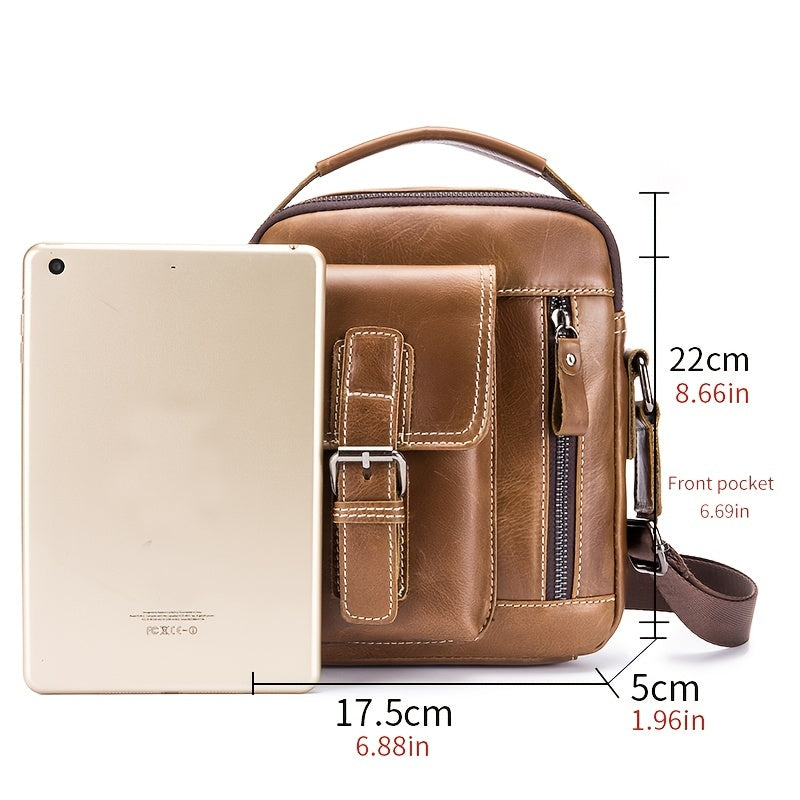 Cowhide Boy Satchel Leather Shoulder Bag Men's Retro Vertical Messenger Bag