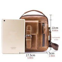 Cowhide Boy Satchel Leather Shoulder Bag Men's Retro Vertical Messenger Bag