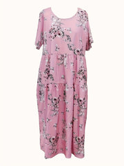  Boho Dress Women's Floral Print Maxi Smock Dress With Pockets
