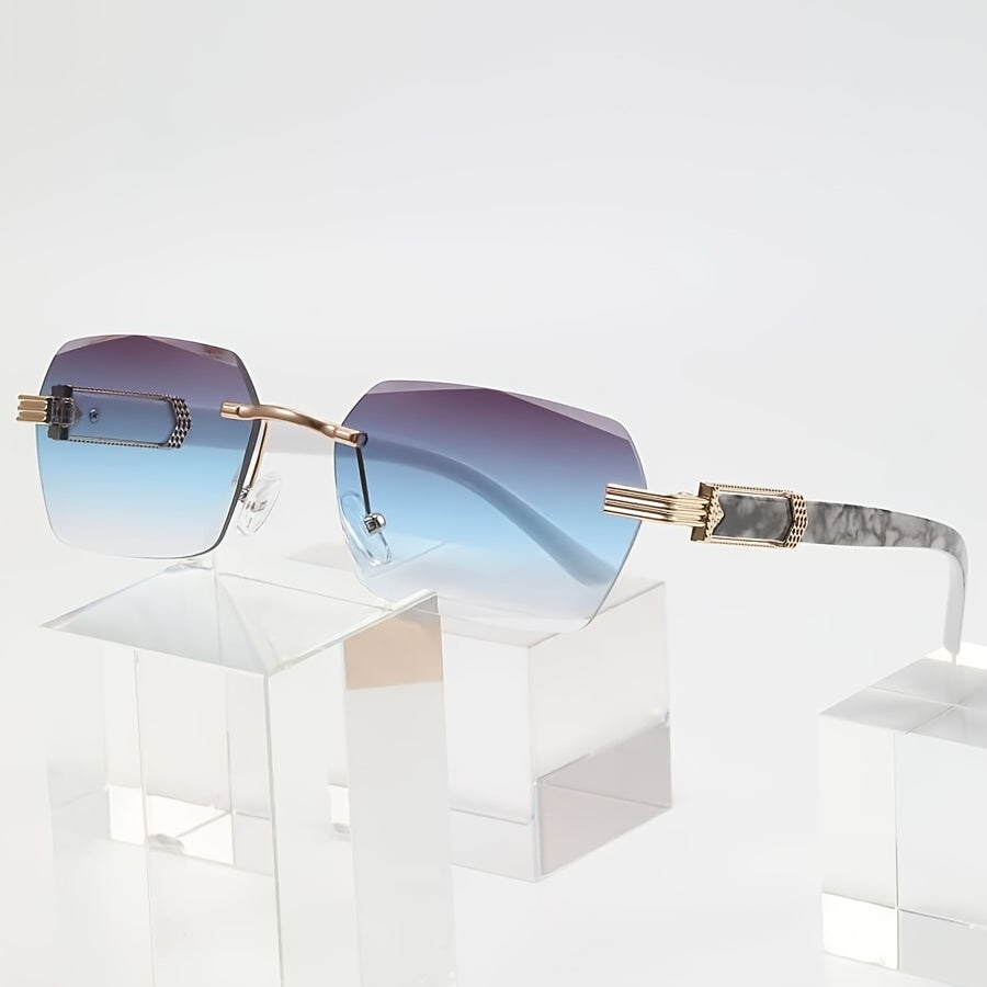 Rectangle Frameless Vintage Rimless Sunglasses for Women Men