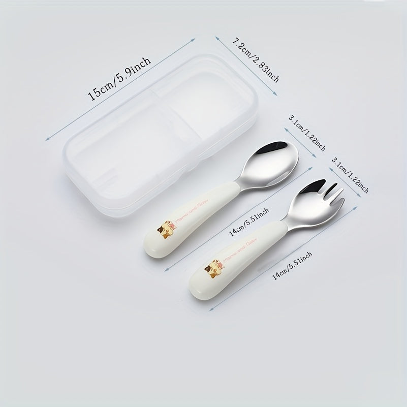 304 Stainless Steel Kids Portable Cutlery Fork Spoon Cartoon Baby Training