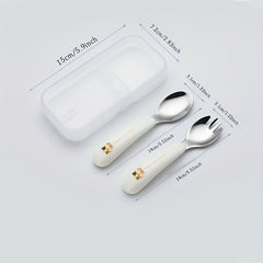 304 Stainless Steel Kids Portable Cutlery Fork Spoon Cartoon Baby Training