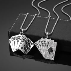 Titanium Steel Playing Cards Pendant Necklace Hip hop Men's Necklace Jewelry