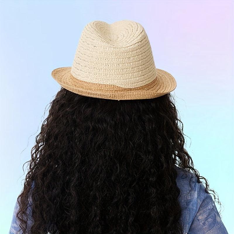 Khaki Block Sun Hat British Style Straw Jazz Hat