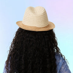 Khaki Block Sun Hat British Style Straw Jazz Hat
