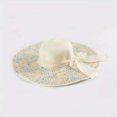 Boho Straw Sun Hat with Ribbon Bowknot for Women