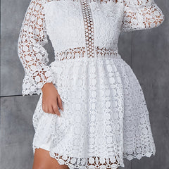  Lace Long Sleeve High Neck Dress
