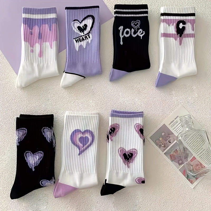 7 Heart Print Socks Women's Stockings & Hosiery