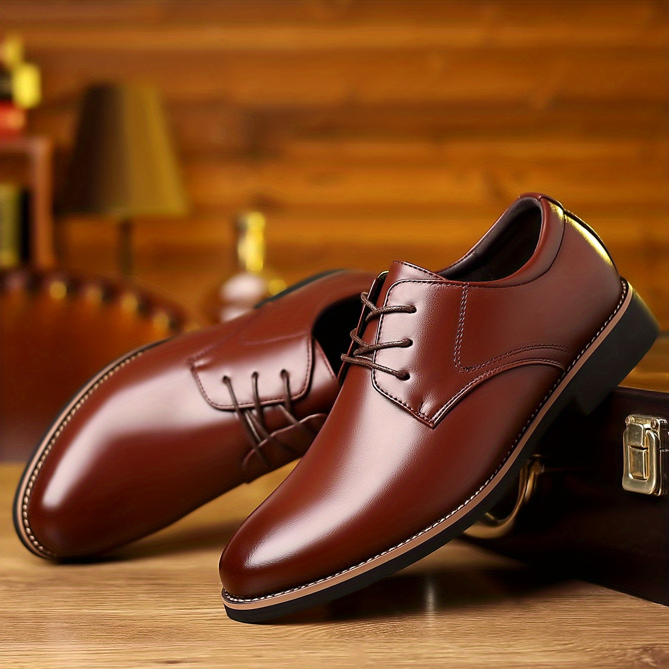 Men's Lace Up Derby Shoes Round Toe Formal Business Wear Non Slip