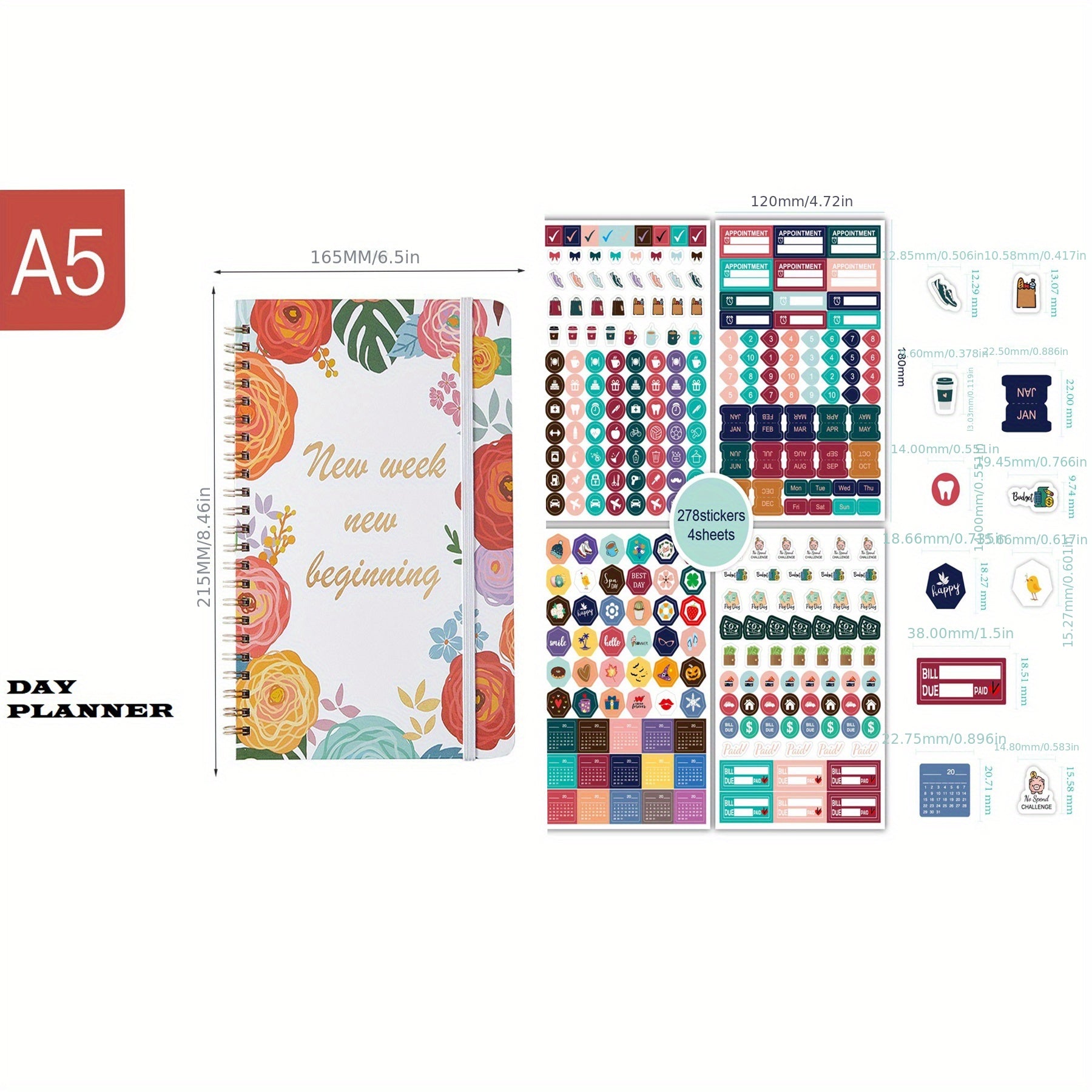 Business Fitness Planner Set A5 Coil Schedule Book Creative Plan Stickers