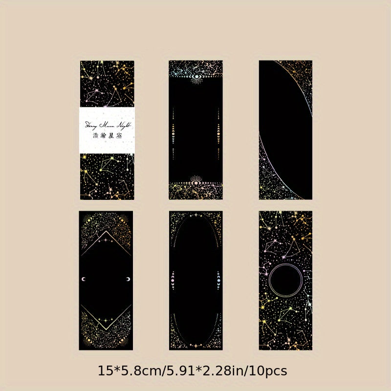 10pcs Laser Golden & Silvery Collage Card Star & Moon Night Series Light Retro
