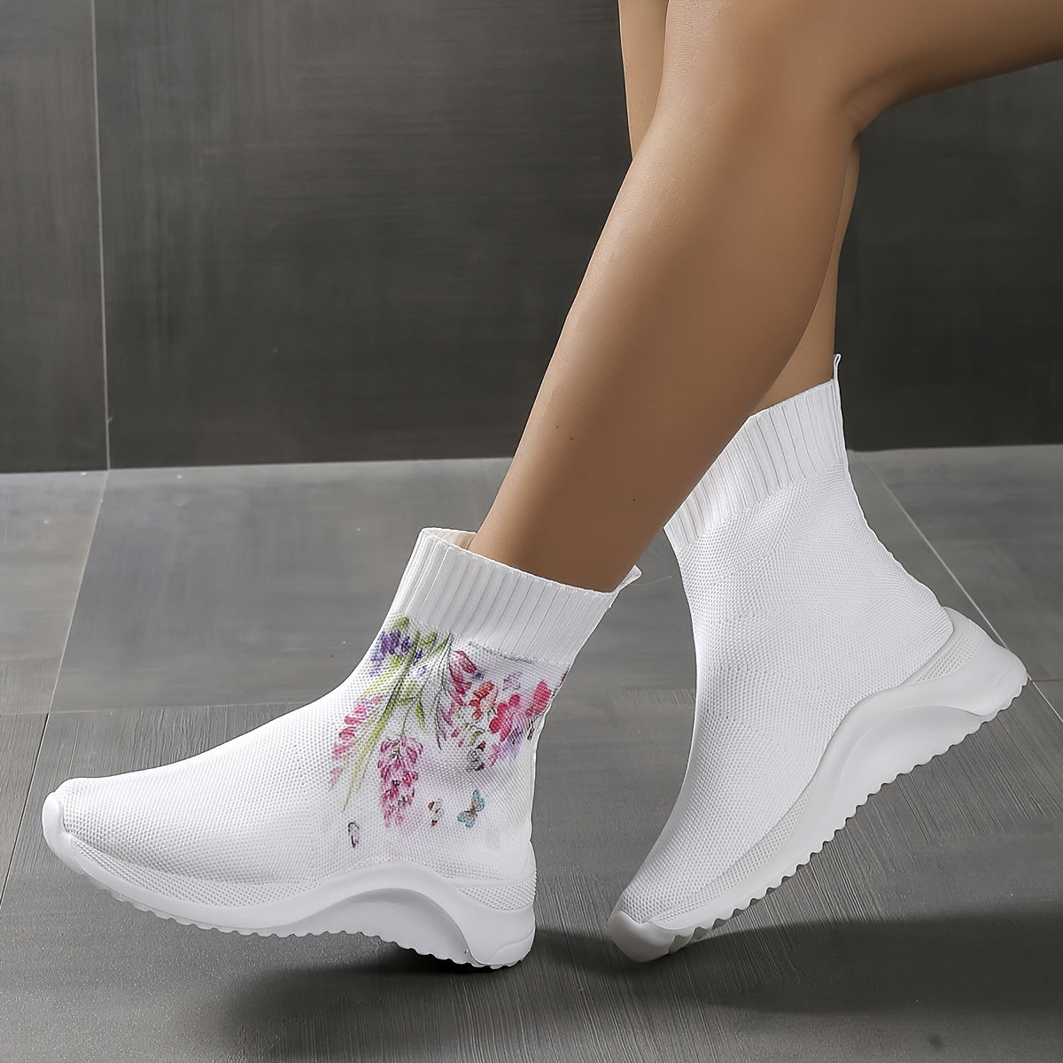 Women's Floral High Top Sock Boots Stretch Ankle Sneakers