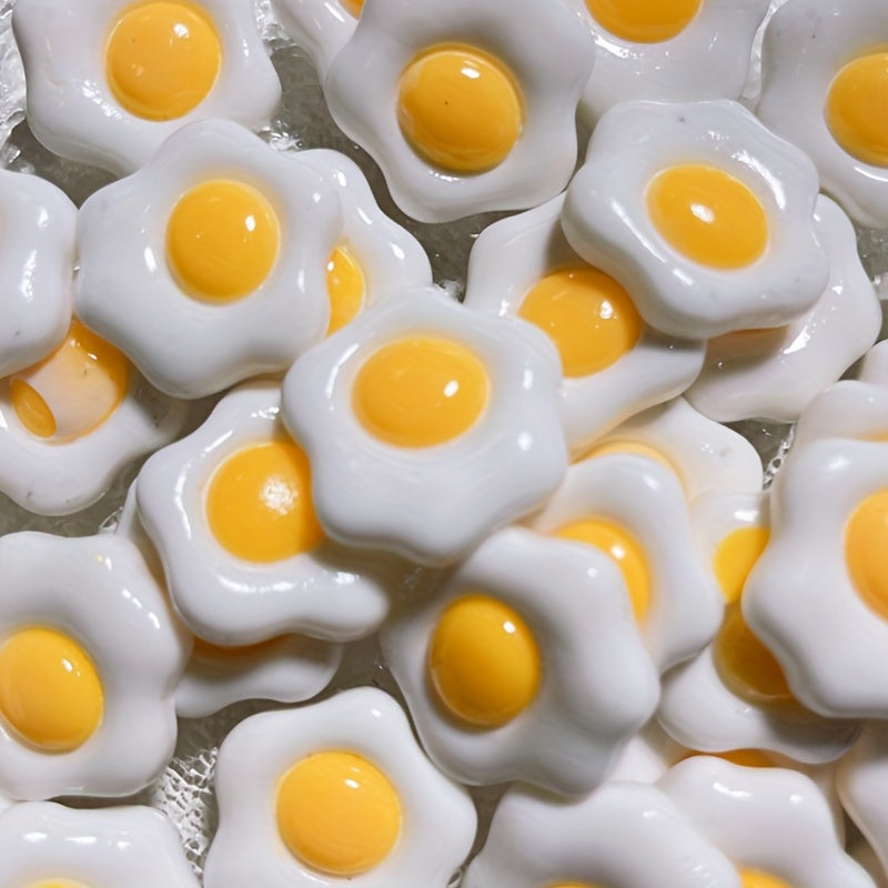 10pcs Poached Egg Resin Charms Hairpin Hair Ring Mobile Phone Decoration
