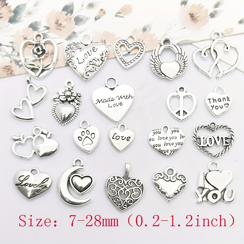 20pcs Antique Silver Heart Charms Pendants DIY Jewelry Making Findings