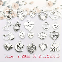 20pcs Antique Silver Heart Charms Pendants DIY Jewelry Making Findings