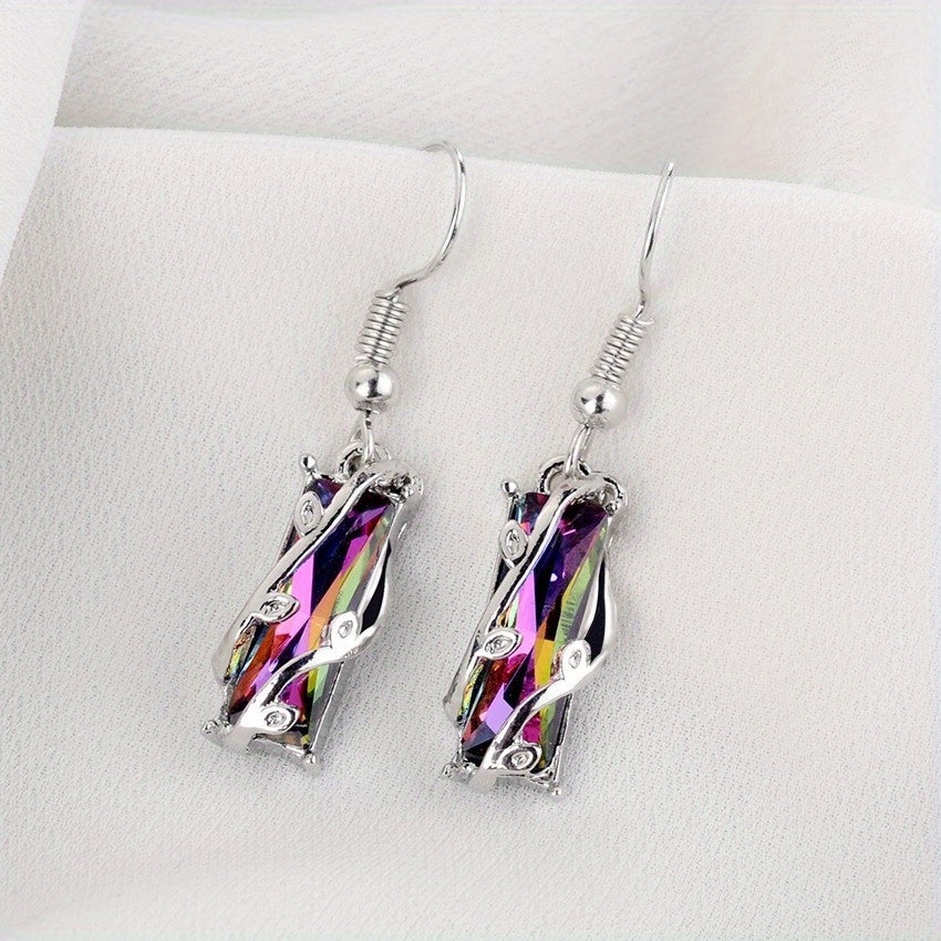 Men's Geometric Stud Earrings with Colorful Zircon Inlay, Alloy Plating Style