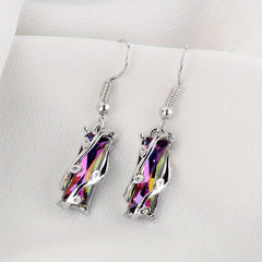 Men's Geometric Stud Earrings with Colorful Zircon Inlay, Alloy Plating Style
