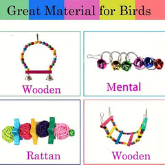 Colorful Bird Toy Set with Chewing Swing, Beads, Bell, and String