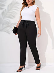  Casual Pants Women's Plus Solid Drawstring High Rise High Stretch Knot
