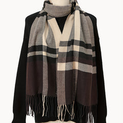 Geometric Plaid Scarf Unisex Warm Sunscreen Scarf Windproof Fringed Shawl