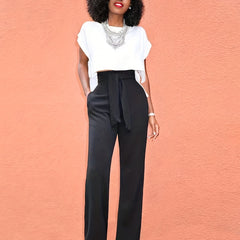  Women's High Rise Wide Leg Trousers With Pockets