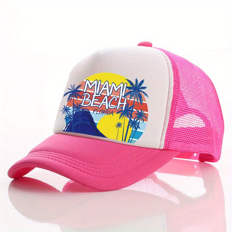 Unisex Breathable Adjustable Baseball Cap with Beach and Letter Embroidery